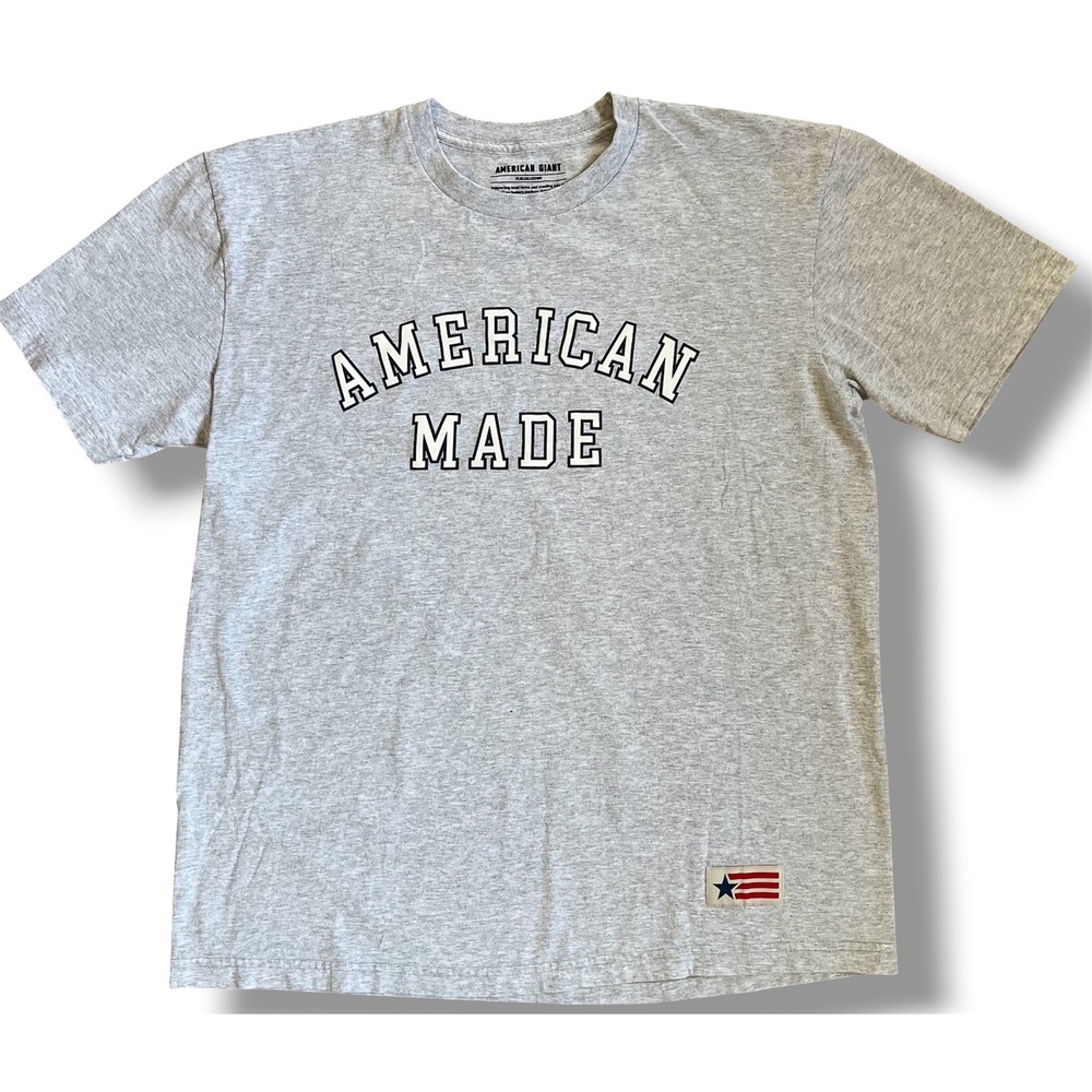 American Giant‎ Mens XL Gray American Made Flag Collection Graphic T-Shirt USA